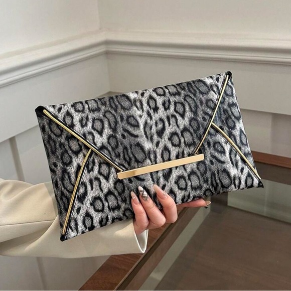 Leopard Print Clutch with Gold Accents - Picture 5 of 8
